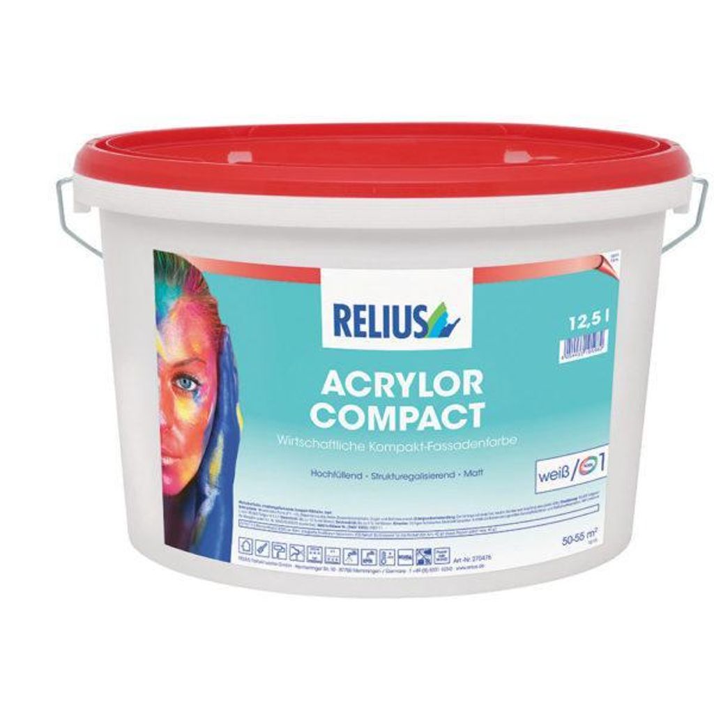 Relius Acrylor Compact Fassadenfarbe weiß / Basis 1 3 Liter - Hoch füllende Acryl-Fassadenfarbe für strukturegalisierende Anstriche