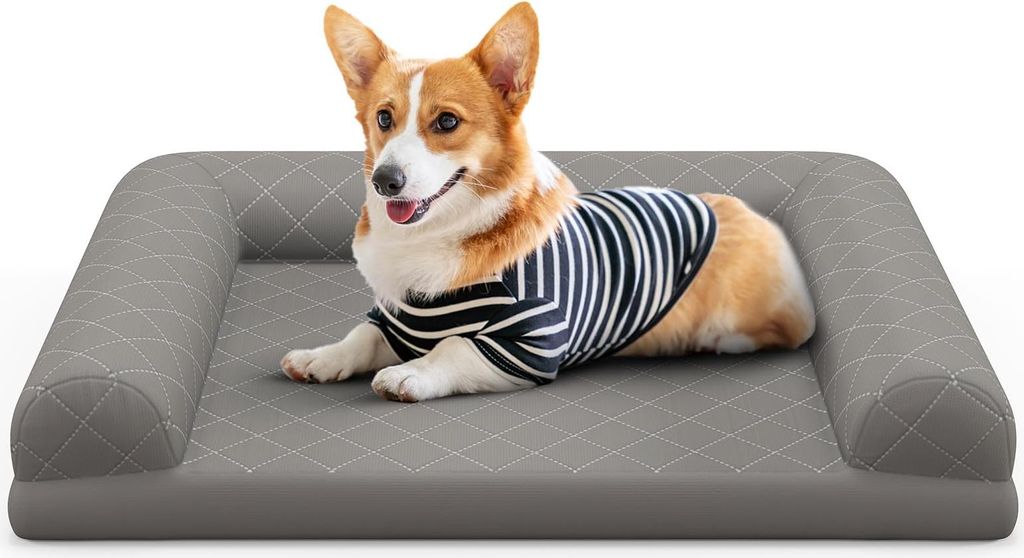 GOPLUS Hundebett, Hundesofa mit Orthopädischer Hundematratze, seitlichen Rändern, waschbares Katzenbett, Haustiersofa für Katzen & Hunde