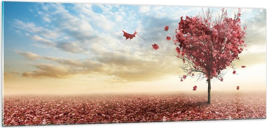Bilder auf glas - Abstraktion Herbst Baum Blatt - 100x40cm - Glasbilder - Wandbilder - Kunstdruck - zum Aufhängen bereit - Wanddekoration aus Glas...
