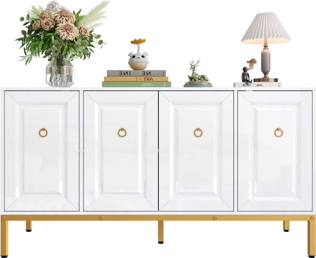 AIORBER Buffet Sideboard brillant avec poignées dorées 140x80x40cm