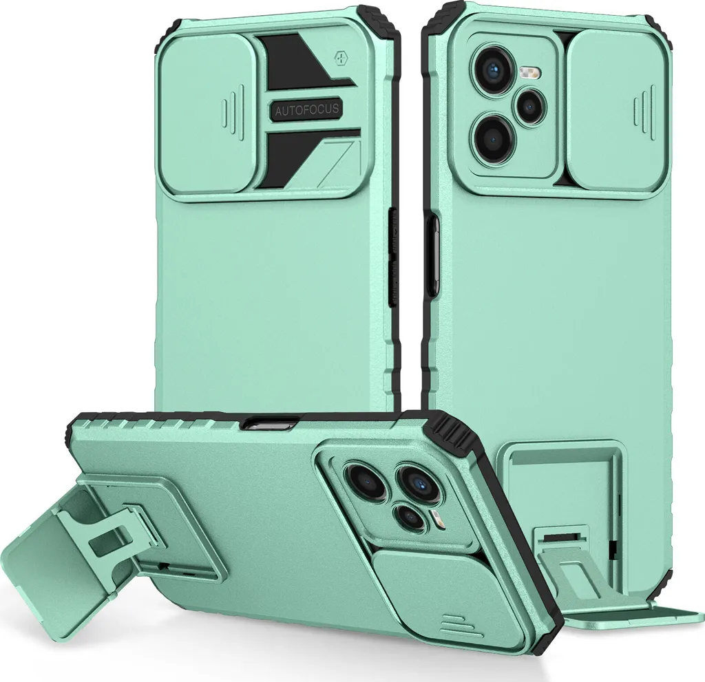 Cover Realme C35 Turchese: Protezione Militare e Comodo Stand