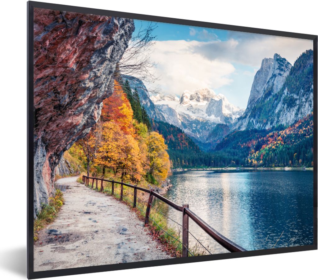 MuchoWow Gerahmtes Poster Berge - See - Weg - Natur - Wasser 40x30 cm - Poster mit Schwarzem Bilderrahmen Wandposter Rahmen Foto Bilder - Kunstpo...