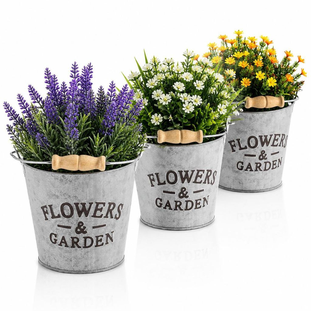 3er Set Blumeneimer aus Metall mit Henkel Flowers & Garden Produktbild 