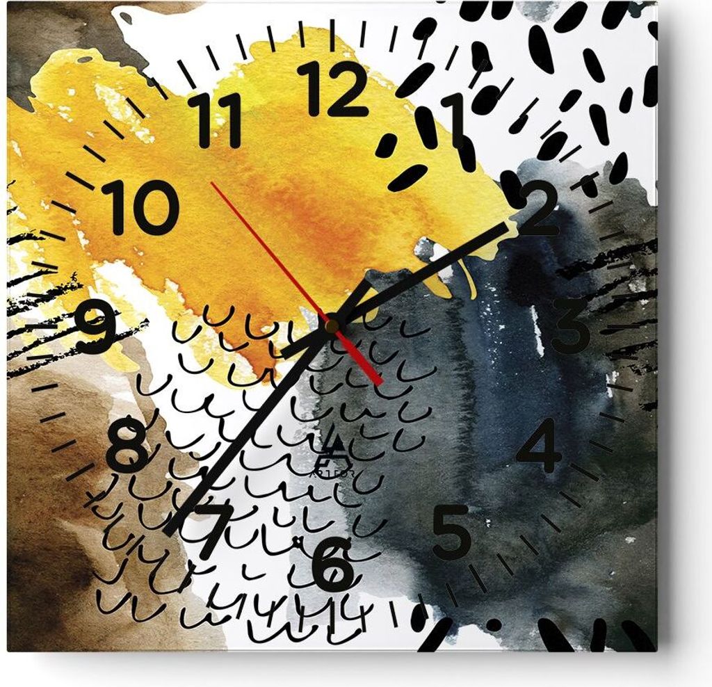 Wanduhr - Quadrat - Glasuhr - Abstraktion Muster Flecken - 30x30cm - Schleichendes Uhrwerk - Lautlos - zum Aufhängen bereit - Dekoration Modern - ...