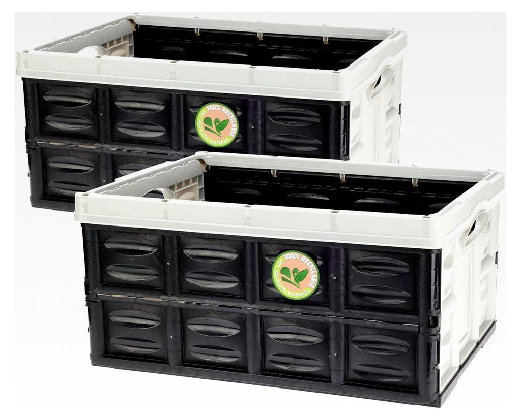 Klappbox 2er Set 45 Liter schwarz grau - 53 x 39 cm - Faltbox mit Tragegriffen - Klappbare Aufbewahrungs- und Transportbox
