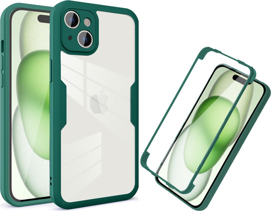 iPhone 15 Schutzhülle, Eingebautem Displayschutz 360 Grad Komplettschutz Handyhülle für iPhone 15 Grün