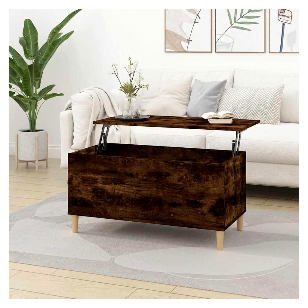 Couchtisch Räuchereiche 90x44,5x45 cm, Holzwerkstoff, Höhenverstellbar, Moderner Wohnzimmertisch mit Stauraum