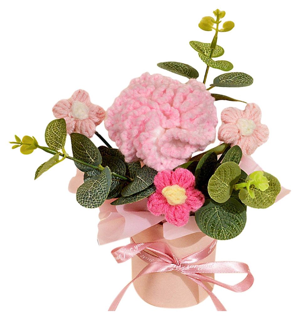 Handgehäkelter Blumenstrauß, handgefertigt, künstlich gestrickt, mit Sonnenblumen, Nelken, Tulpen und Pusteblumen – ein Geschenk für Mutter u...