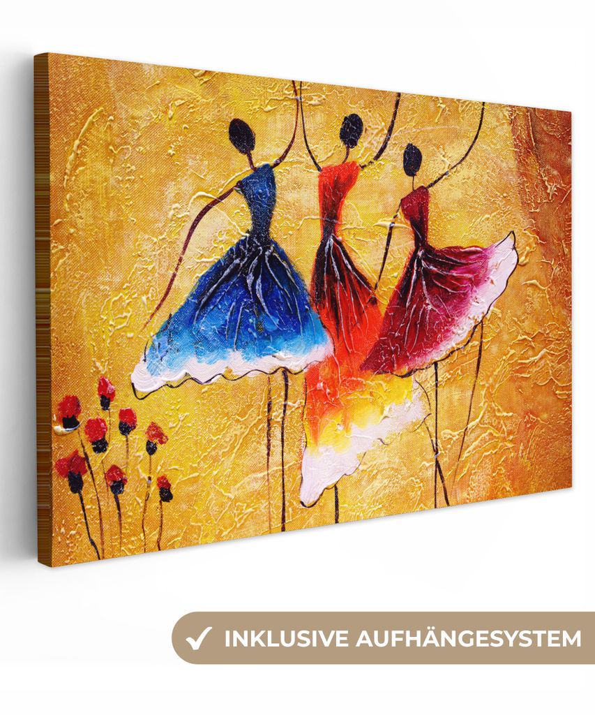 MuchoWow - Leinwandbilder - Gemälde - Frauen - Kleid - Öl, Wandbild, Wanddeko Bilder Wohnzimmer, 120x80 cm