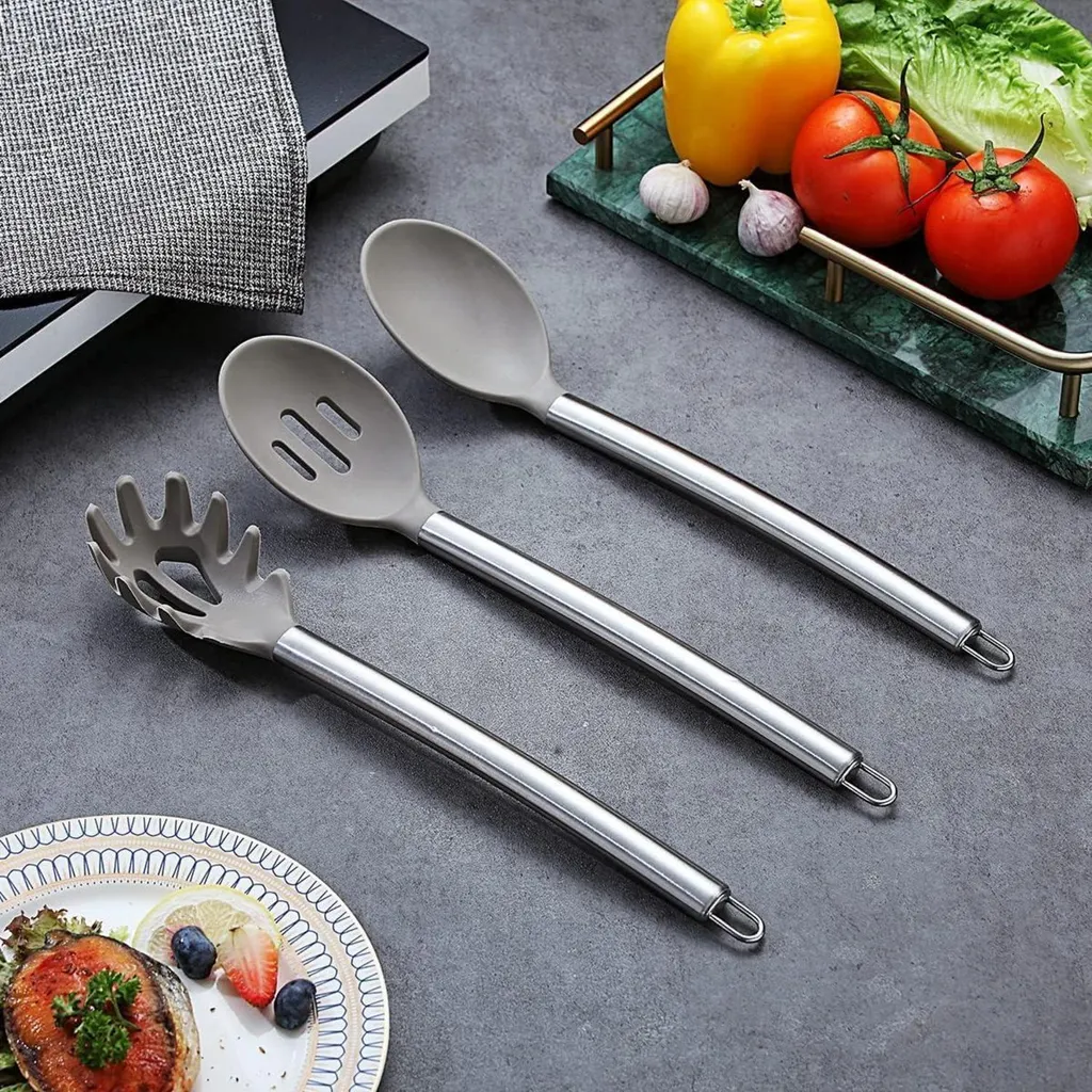 Accessori Cucina Silicone 38 Pezzi Manico Acciaio Inox con Supporto - 8