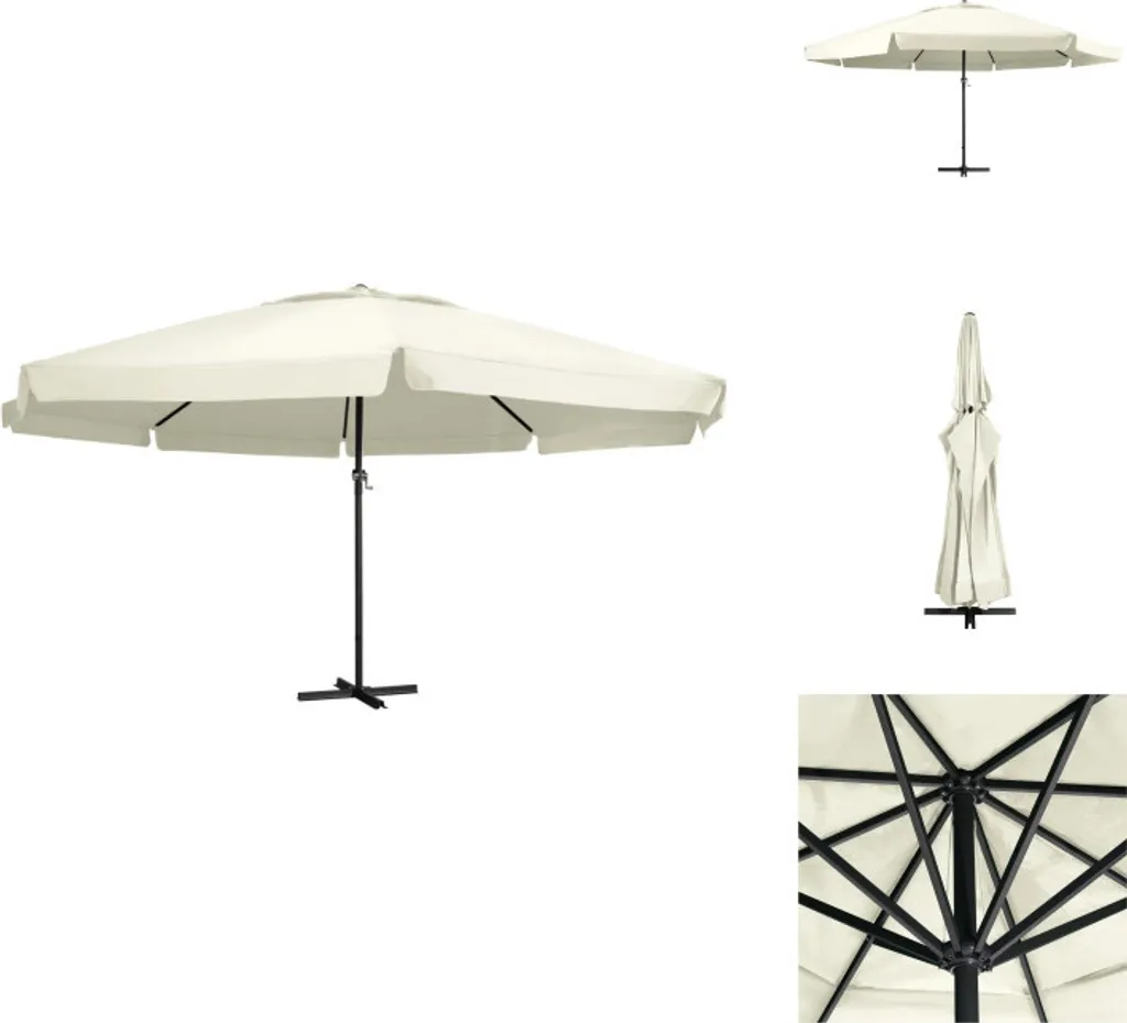 Parasol 600 cm Blanc Sable avec Mât Aluminium Antirouille Très Robuste