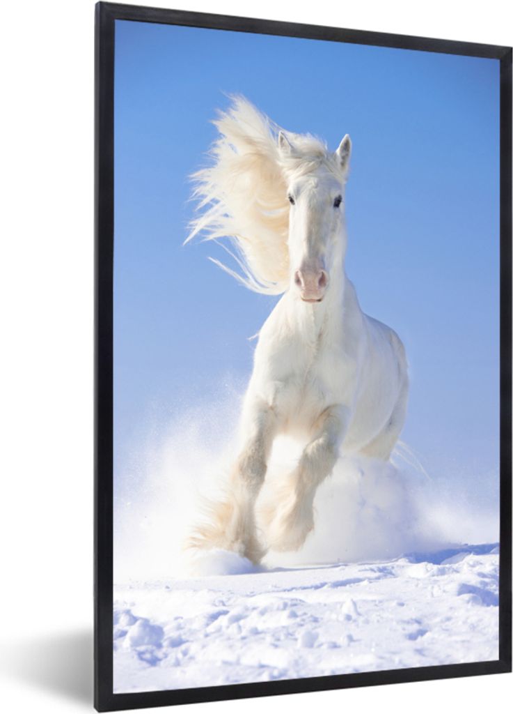 MuchoWow MuchoWow Gerahmtes Poster Pferd - Schnee - Winter - Mähne 20x30 cm - Poster mit zchwarzem Bilderrahmen - Drucken - Bilder Poster im R...
