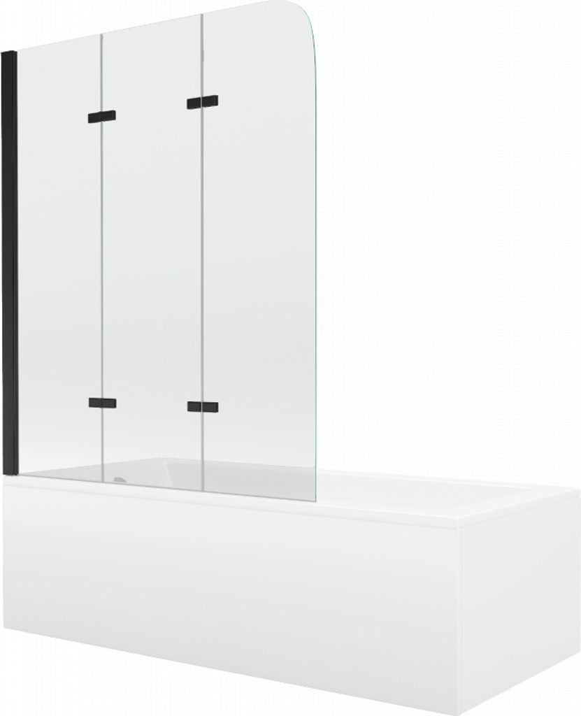Mexen Cubik Rechteckbadewanne 160 x 70 cm mit Verkleidung und 3-flügeliger Blende 120 cm, Transparent, Schwarz - 550316070X90120