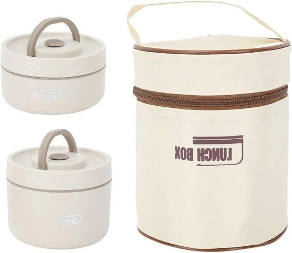Boîte à repas isotherme en acier inoxydable beige 800ml avec couvercle