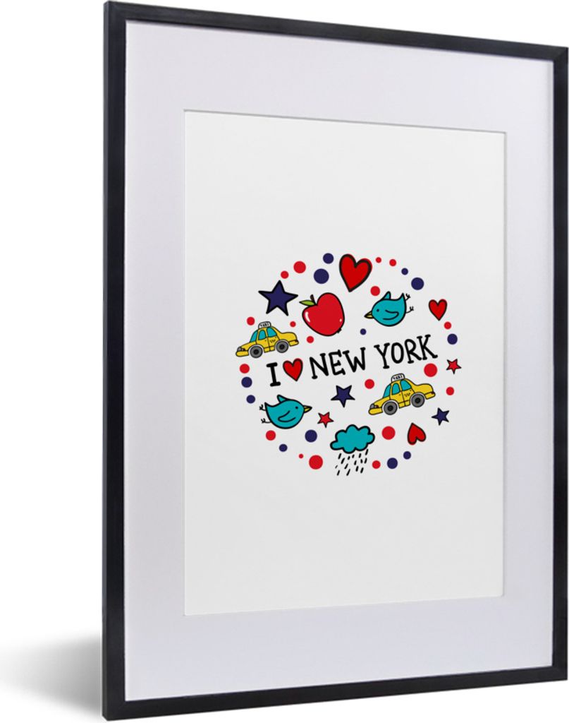 MuchoWow MuchoWow Gerahmtes Poster New York - Zeichnung - Vogel 30x40 cm - Poster mit zchwarzem Bilderrahmen - Wandposter Schlafzimmer