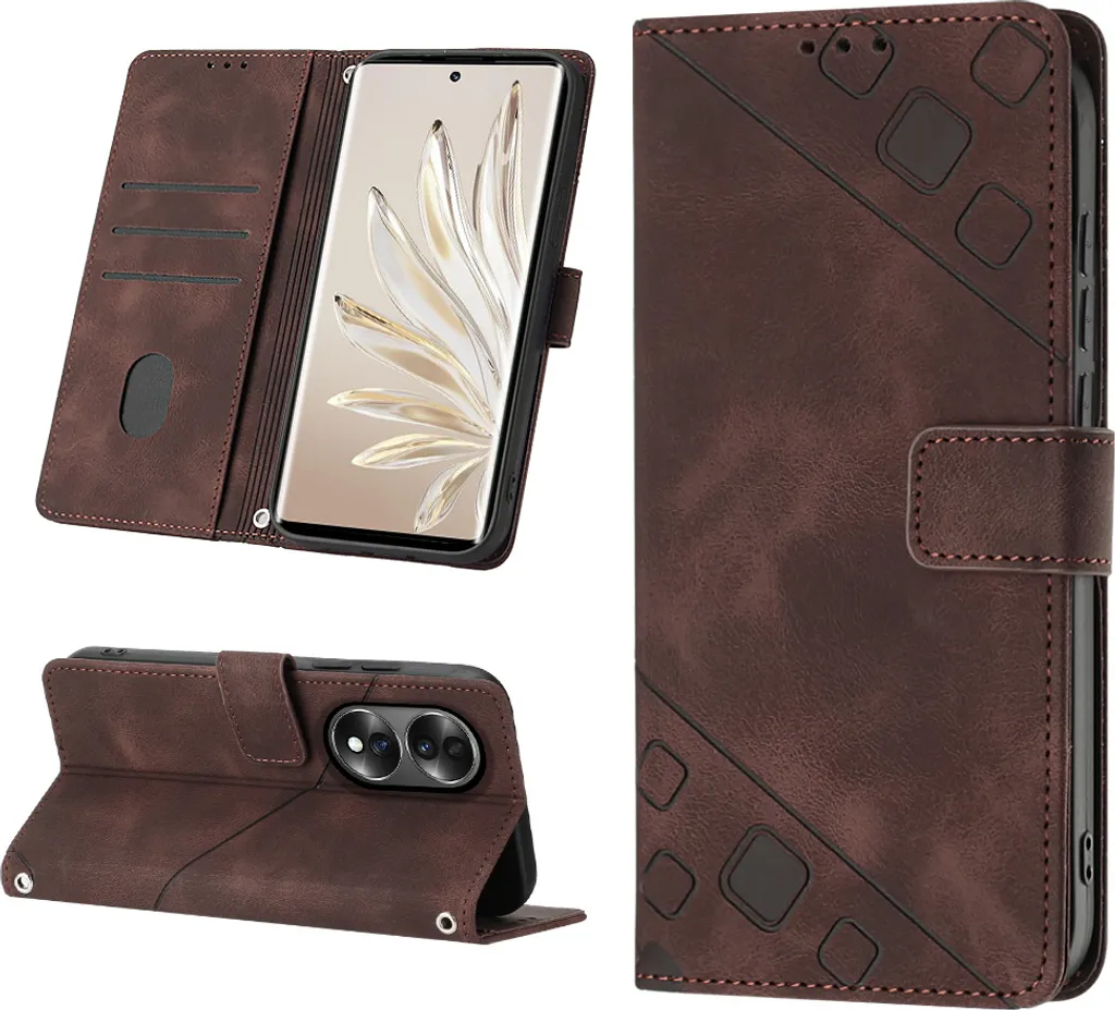 Custodia per Honor 70 in rilievo Custodia a portafoglio in pelle flip con funzione stand Marrone