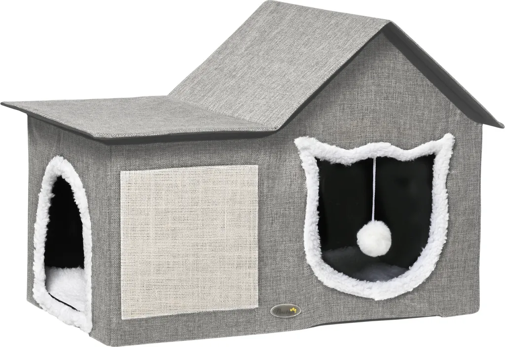 Niche pour chat pliable avec griffoir et balle de jeu pour appartement