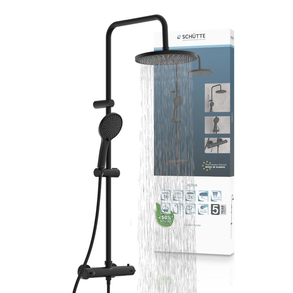 ADRIA Überkopf-Brauseset mit Thermostatarmatur, Schwarz Produktbild 