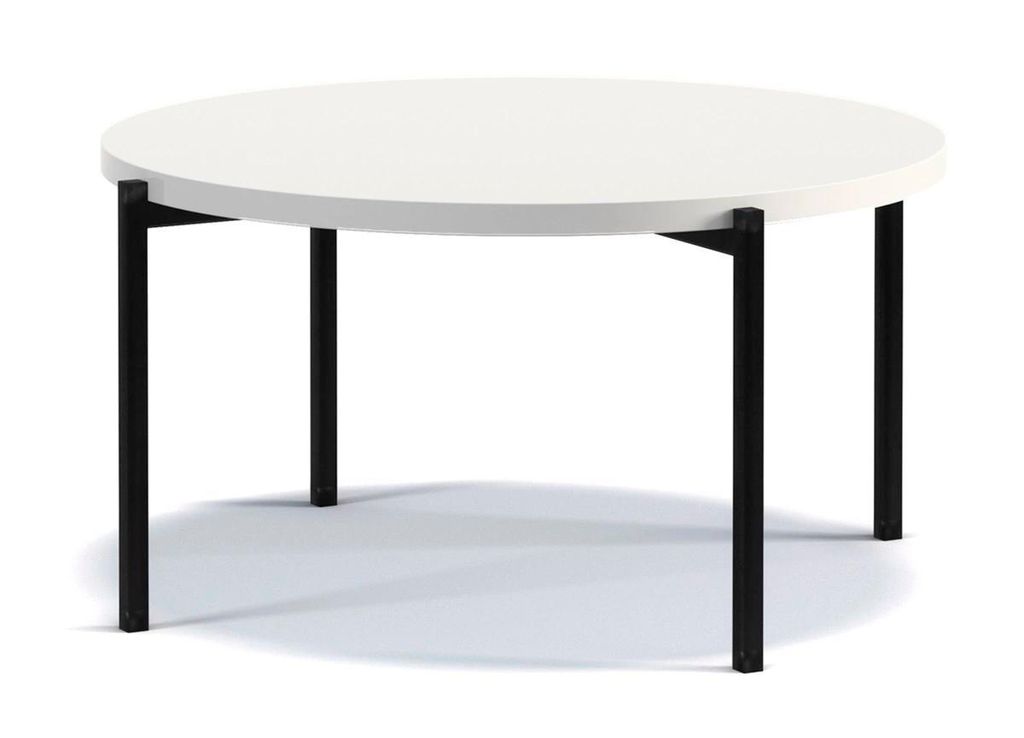 Runder Couchtisch Sampi 84 cm weiß hochglanz – Moderner Wohnzimmertisch mit stabilem Metallgestell und eleganter Tischplatte