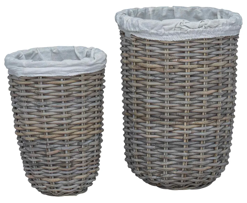 Panier à Linge en Rotin Gris Kubu vidaXL Tressé à la Main - Set de 2 Unités