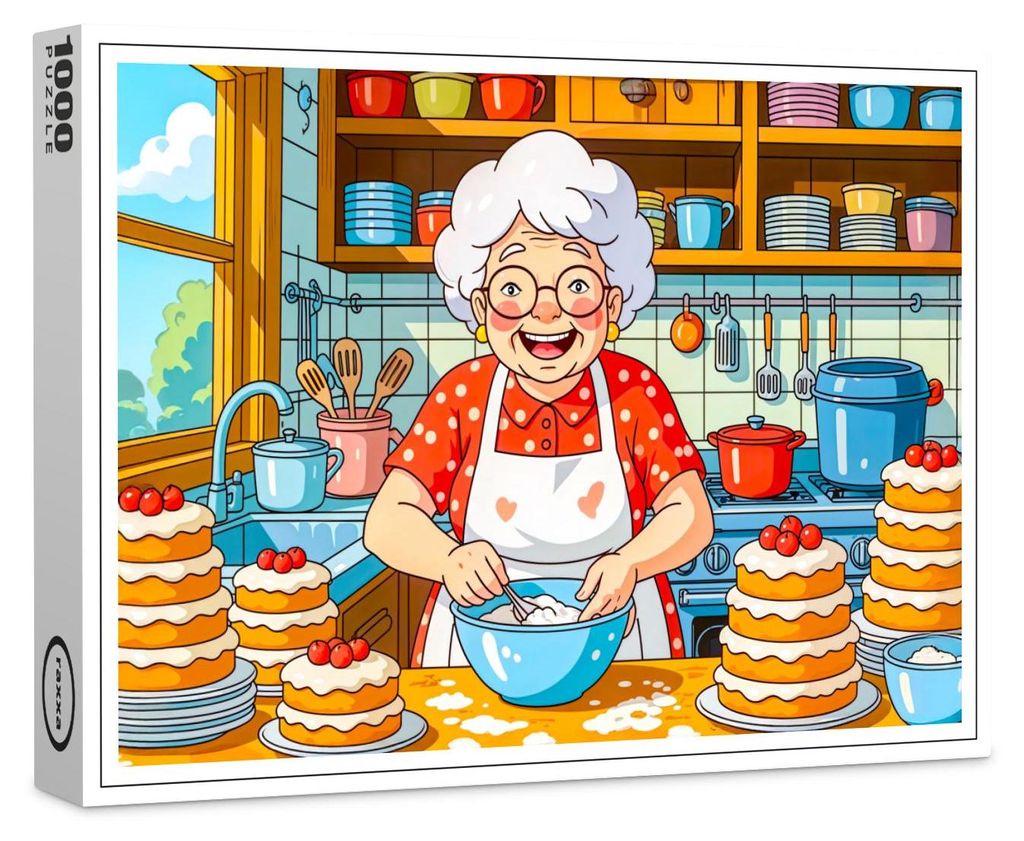 raxxa Premium-Puzzle "Grandmother Cooking Pancakes Illustration", 1000 Teile