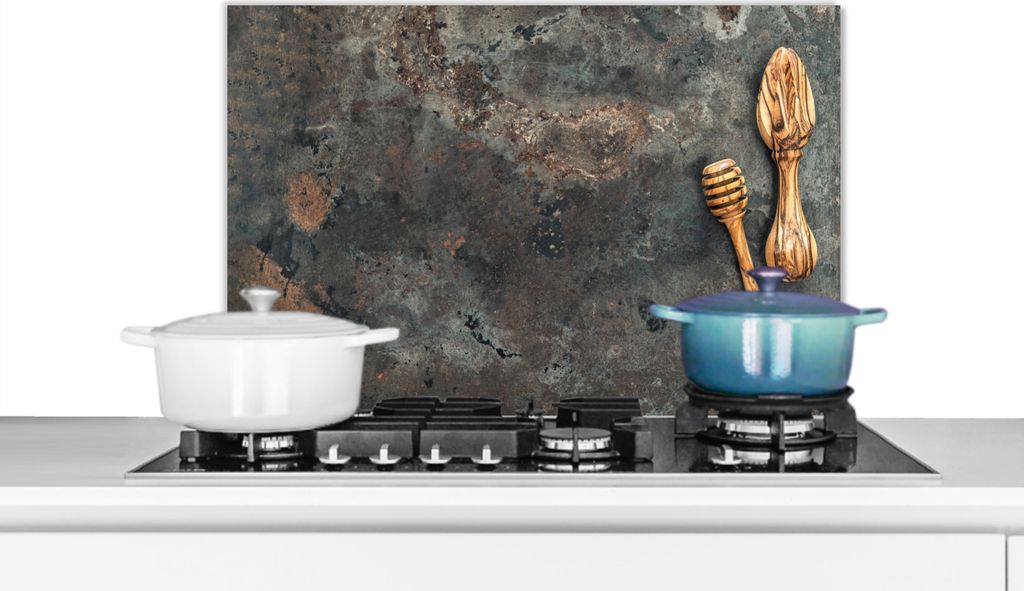 KitchenYeah Spritzschutz Küche - Küchenrückwand - Wandschutz für Herd und Spüle - Küchenutensilien - Kochen - Teller 60x40 - Alu-Dibond (A...