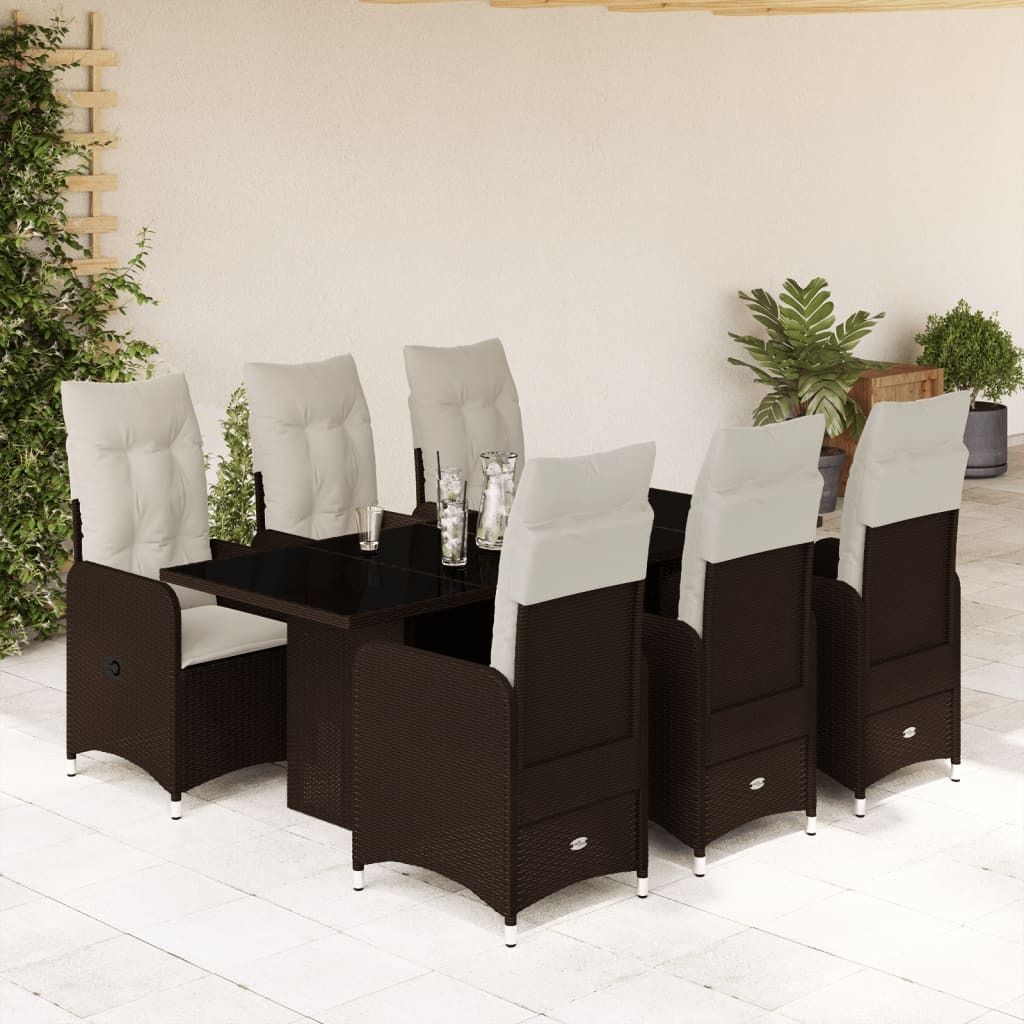 Maison Exclusive - 7-tlg. Garten-Bistro-Set mit Kissen Braun Poly Rattan
