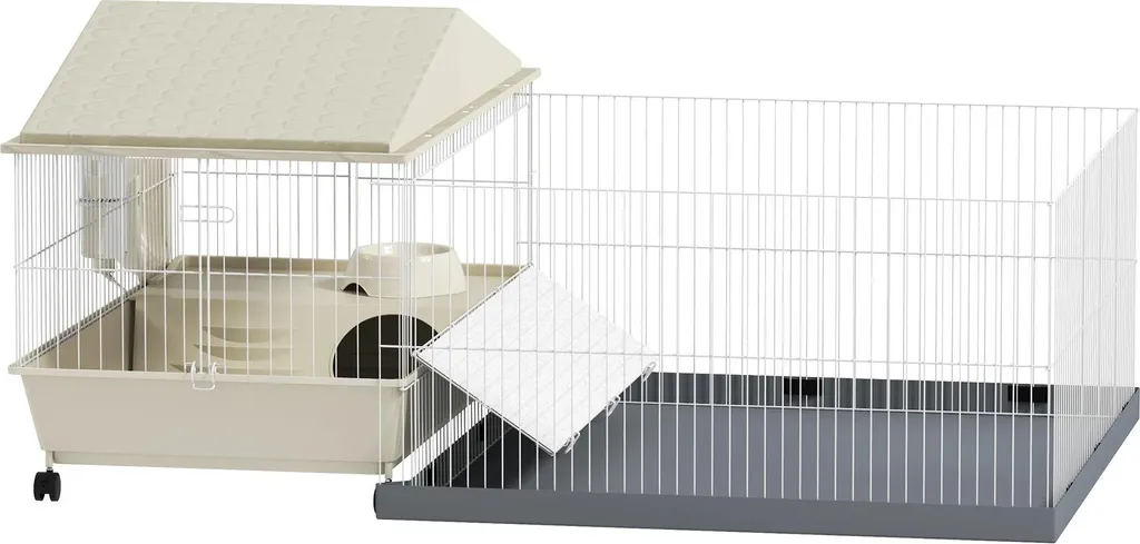 Espace de liberté pour petits animaux avec cage et enclos beige 108 cm