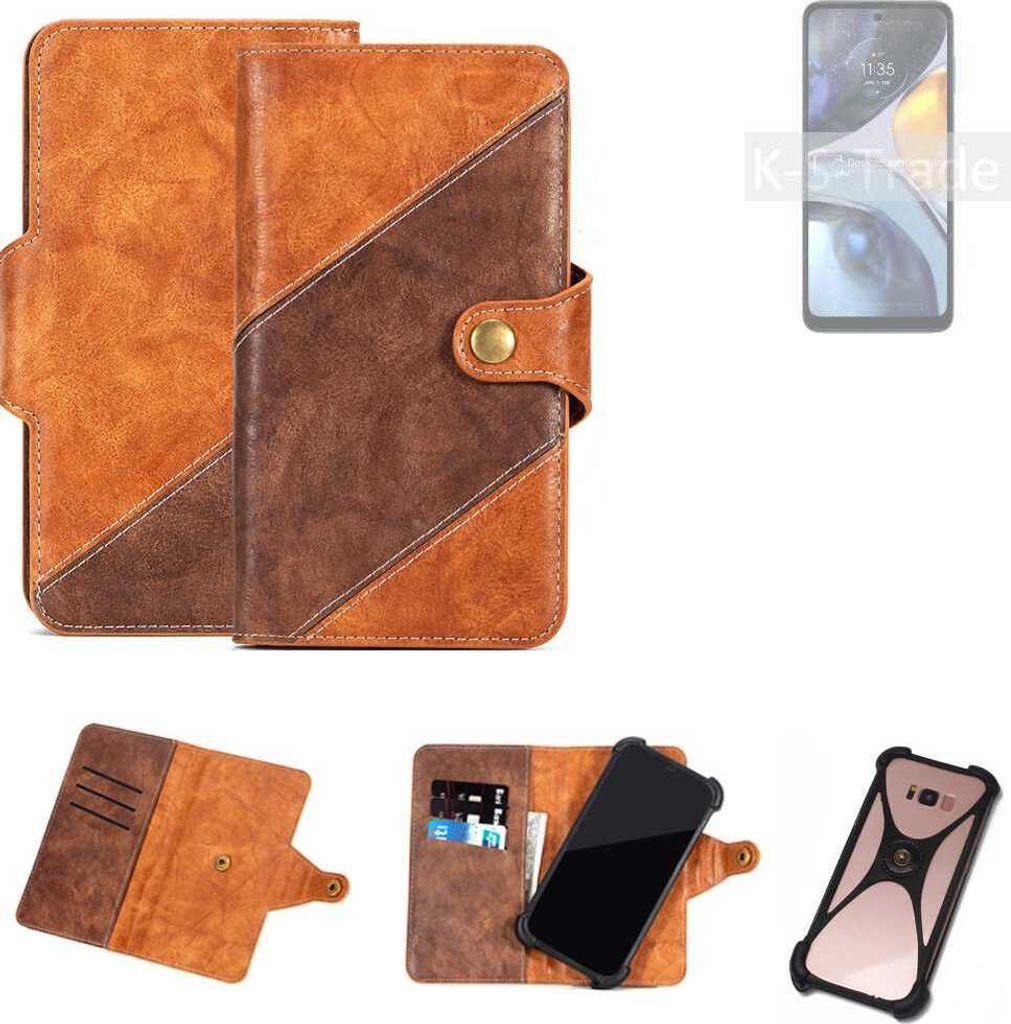K-S-Trade Handyhülle Schutzhülle Bookstyle Case Wallet-Case kompatibel mit Motorola Moto G22 Cover Klapphülle Kantenschutz Smartphone dunkelbraun
