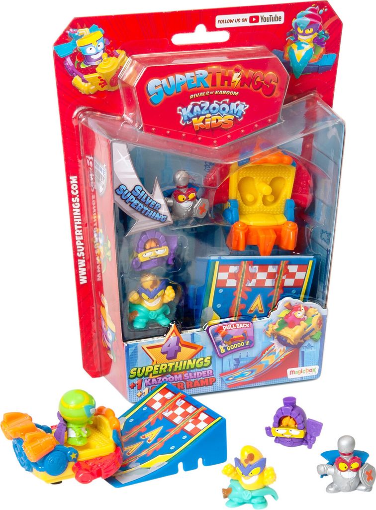 Blister mit 4 SUPERTHINGS (1 Silber) + 1 Kazoom Slider + 1 Kazoom Ramp (es gibt 4 mögliche Varianten), Produkt wird nach dem Zufallsprinzip versch...