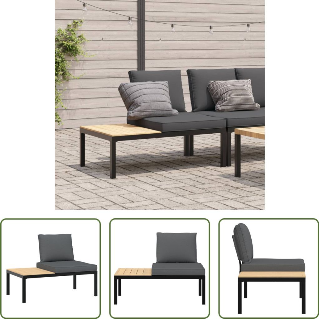 The Living Store Gartenbank mit Kissen Schwarz Aluminium