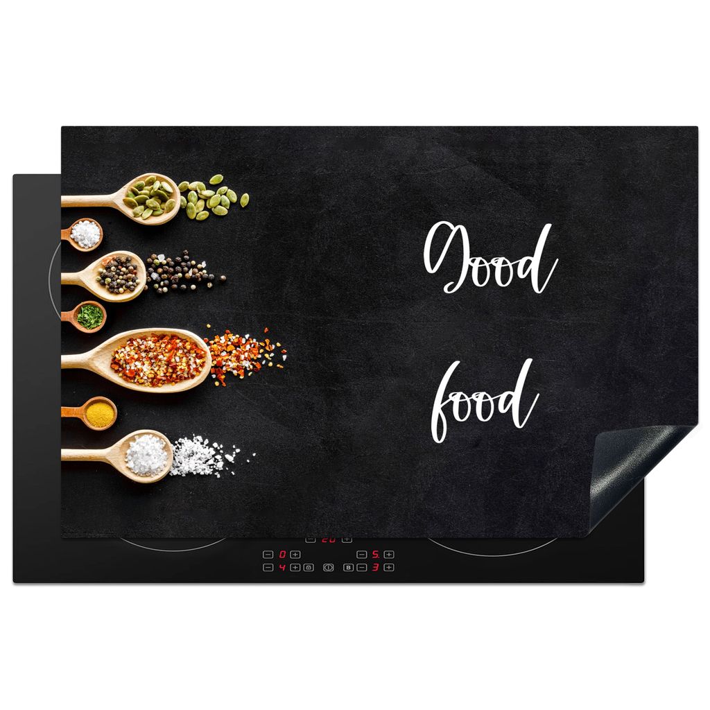 KitchenYeah Herdabdeckplatte Essen - Gutes Essen - Reden - Zitate , 80x52cm, Küche Deko, Glaskeramikkochfeld Herdabdeckung, Abdeckplatte fùr Ko...