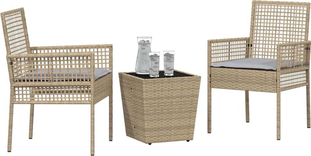 vidaXL Garten Bistro Set 3 pcs Beige Poly-Rattan