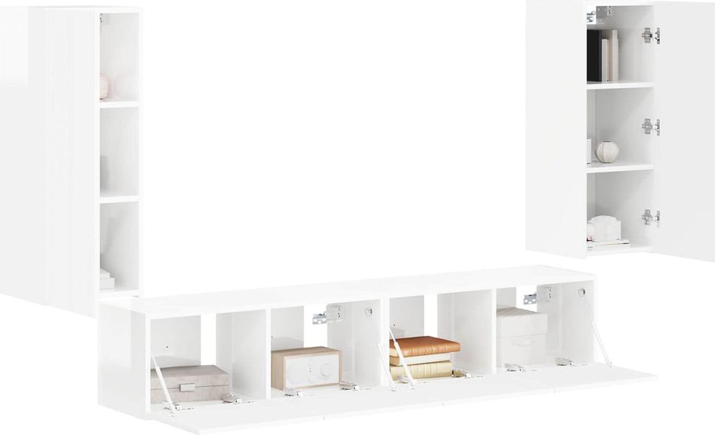“2026 Modern“ TV-Wandregal-Set 4 pcs - Montage erforderlich - Hochglanz Weiß Holzwerkstoff - Designermöbel 442320 - TV-Schränke