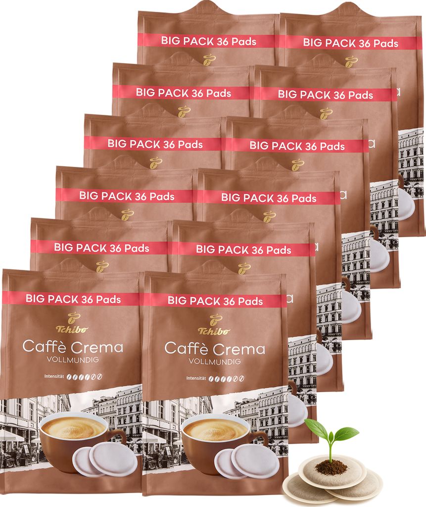 Tchibo Kaffeepads Vorratspack Maxipack, Caffè Crema vollmundig, 432 Stück – 12x 36 Pads (Kaffee, ausgewogen und vollmundig), nachhaltig, geeign...