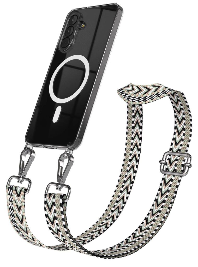 EAZY CASE - Handykette mit MagSafe Hülle für Samsung Galaxy A37, Handyband ZickZack Style, Karabiner Silber, Umhängeband in Grün