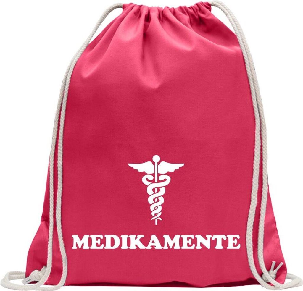 Kiwistar - Turnbeutel - pink - Medikamente Arzt Box Hinweis - Fun Rucksack Sport Beutel Gymsack Baumwolle mit Ziehgurt