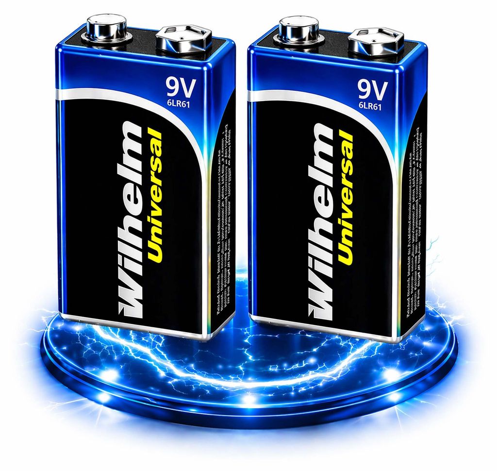 2 x Wilhelm Universal 9V Block Batterien auch für 10 Jahres Rauchmelder geeignet Longlife Blockbatterie für maximale Lebensdauer 6LR61 9 Volt