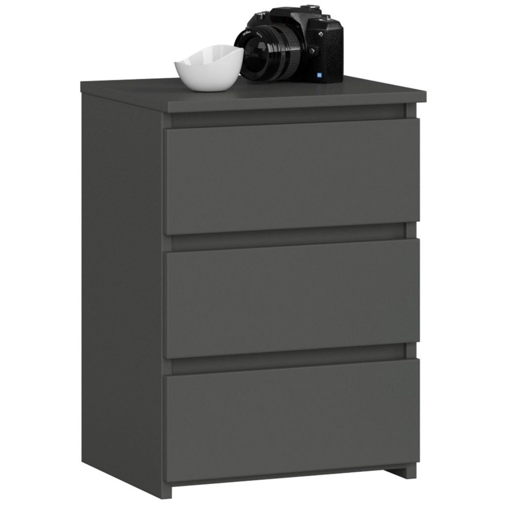 Nachttisch Kommode Wohnzimmer Schlafzimmer mit 3 Schubladen B40 x H57 x T35 cm Grau