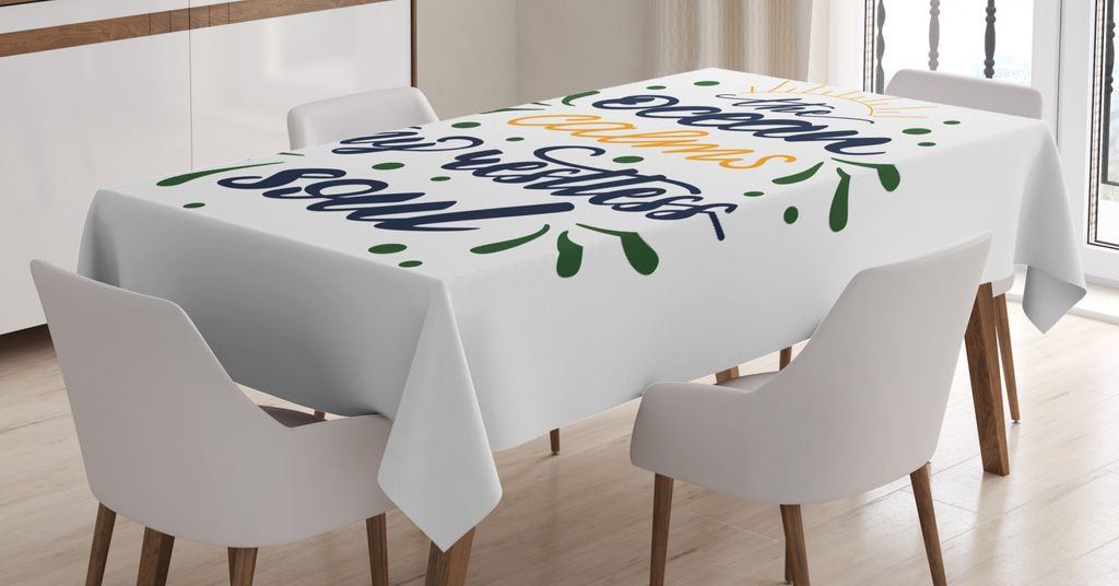 ABAKUHAUS Zitat Tischdecke, Ozean Inspiration Motto Kunst, Schmutzabweisent mit Modernster Druck Technologie Waschbar Klare Farben, 140 x 200 cm, S...