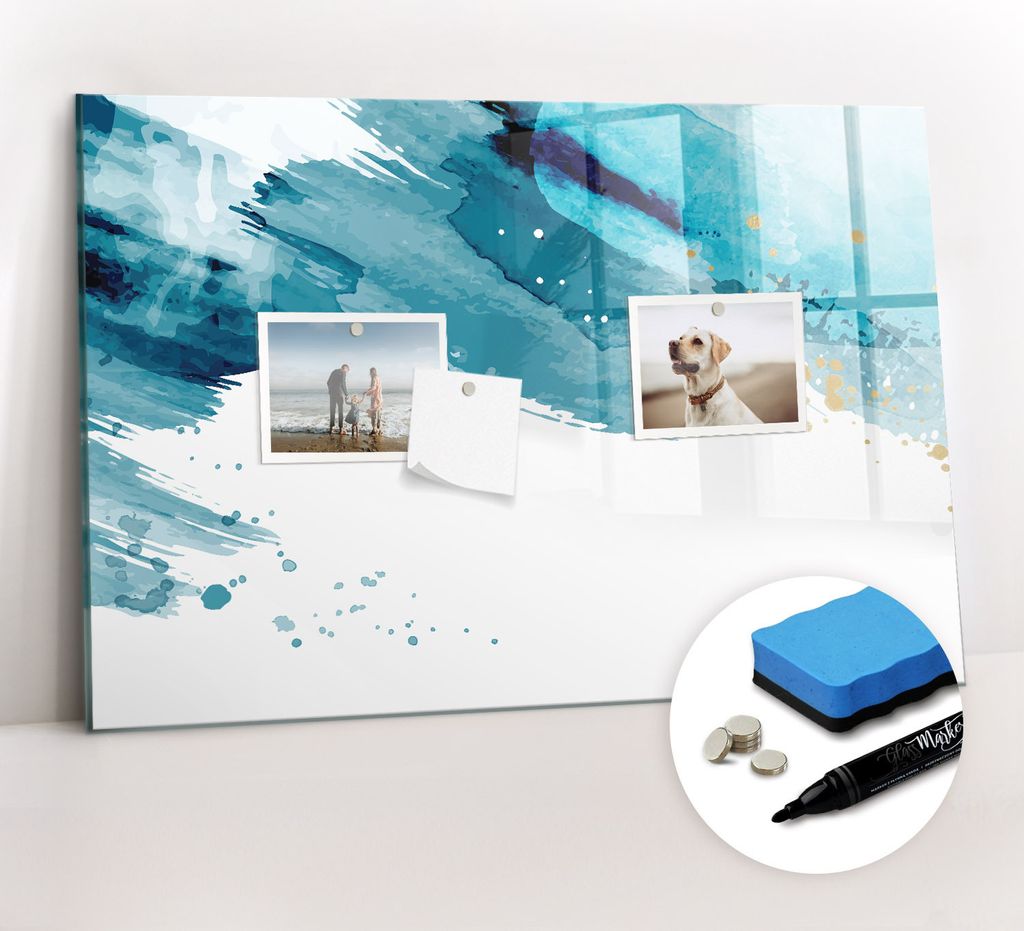 Magnetpinnwand Memoboard - Zubehörsatz - Schwarzer Marker + Schwamm + Magnete - 60 x 40 cm - Pinselstriche