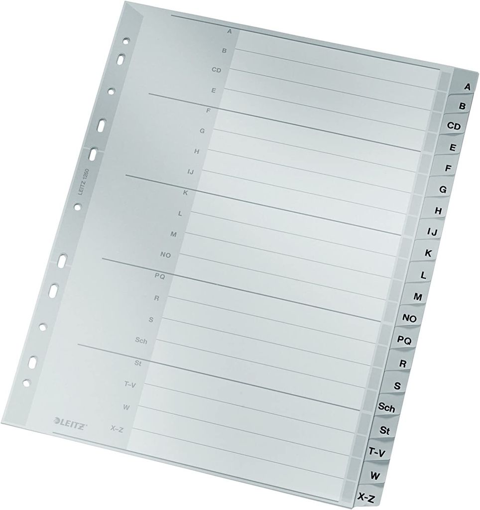 LEITZ Kunststoff Register A-Z A4 Überbreite 20-teilig grau