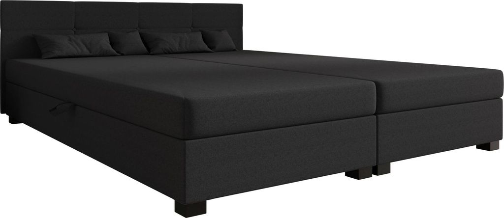 AURA SOFA Boxspringbett DYLAN DOUBLE 140x195 Komplett-Set mit Bonell Matratze, Polsterbett mit Bettkästen - Dunkelgrau, SAWANA 05