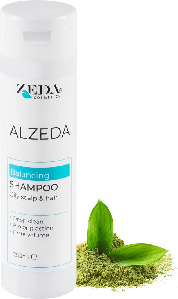ALZEDA Balancing shampoo 250ml - ausgleichendes Shampoo für fettige Kopfhaut und Haare - Tiefenreinigung & Volumen - 100% reiner Grüntee-Extrakt