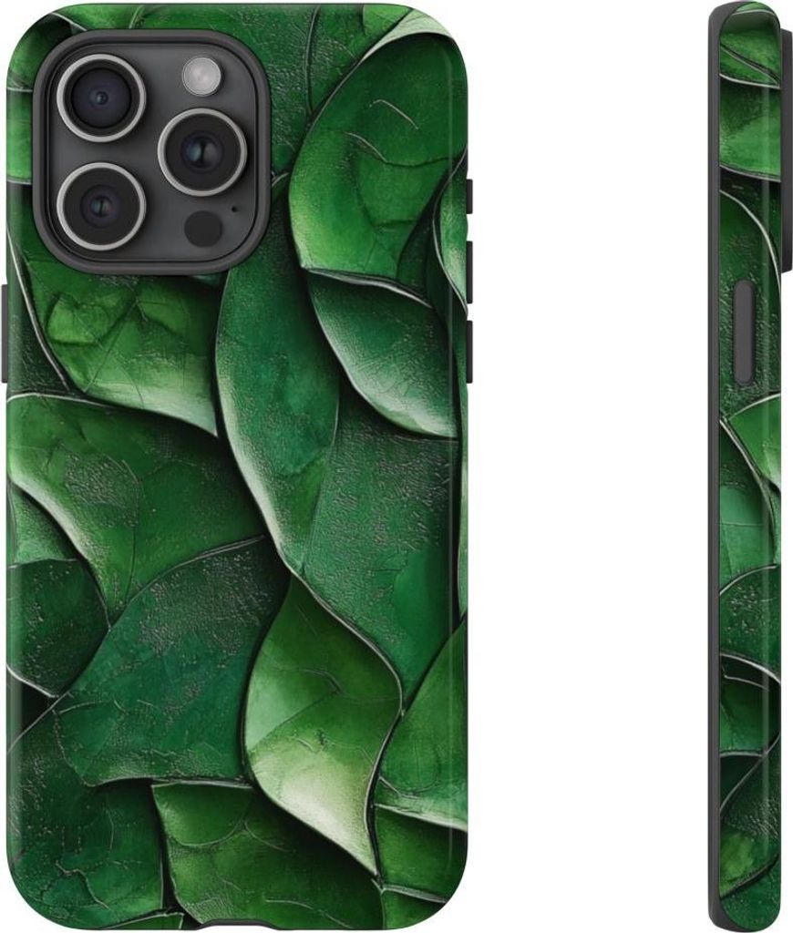 Grüne Blätterstruktur mit plastischer Optik – Hülle Kompatibel mit iPhone 15 Pro Max