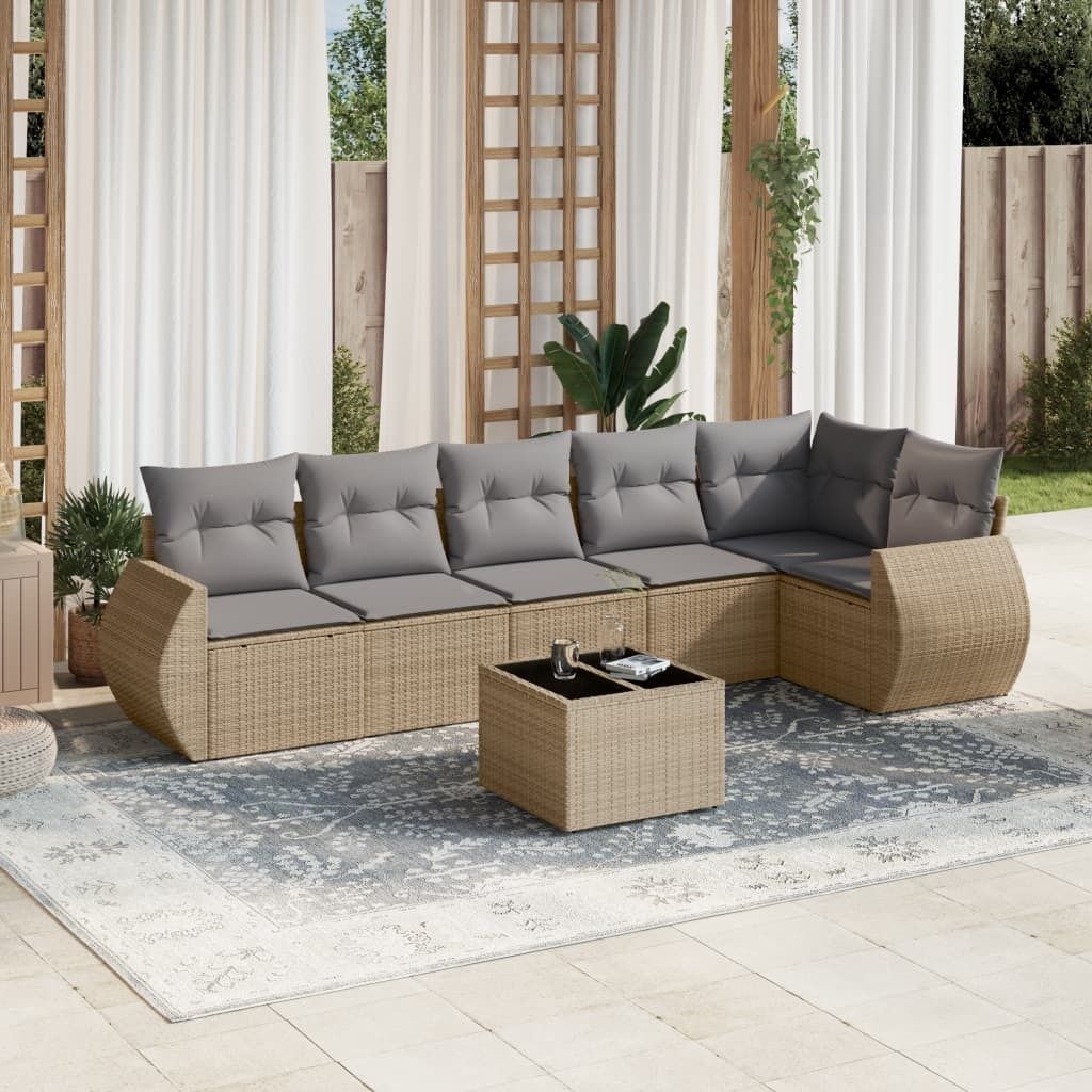 Maison Exclusive - 7-tlg. Garten-Sofagarnitur mit Kissen Beige Poly Rattan