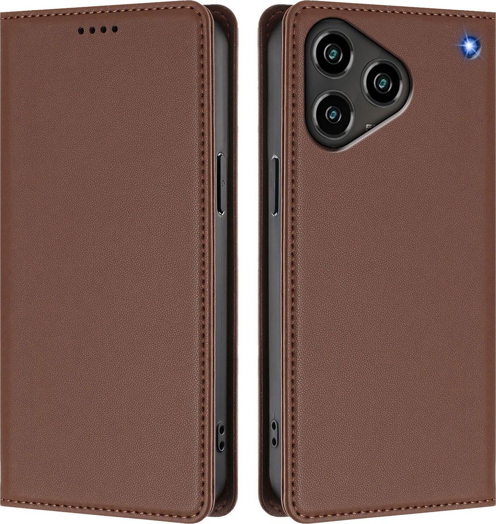 Handyhülle für ZTE Blade A76 4G, Kunstleder Klapphülle Stoßfeste Magnetische Hülle mit Ständer Braun