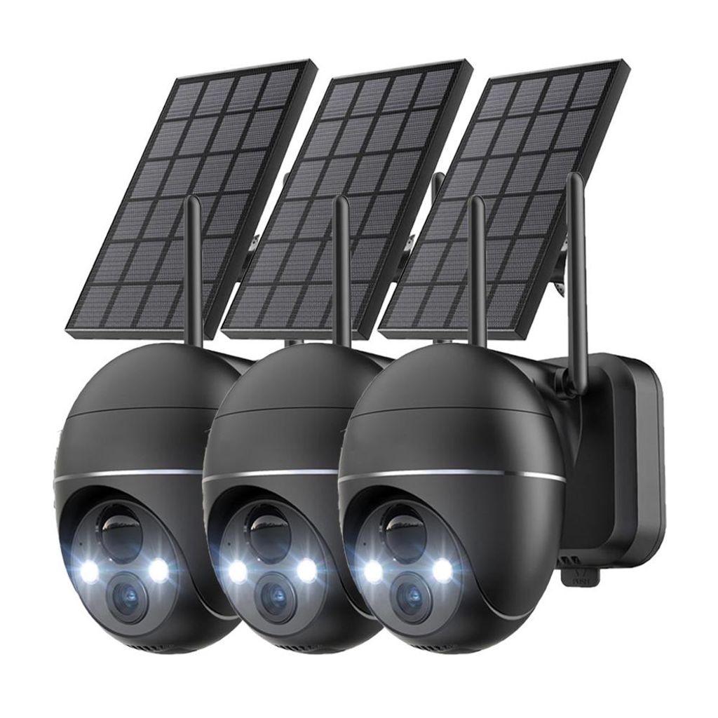 3 Stück 2K 5MP Solar Überwachungskamera Aussen Wi-Fi 360°PTZ Schwenkbar Aussenkamera Akku 30M Farbnachtsicht PIR Bewegungserkennung Alexa Kompat...