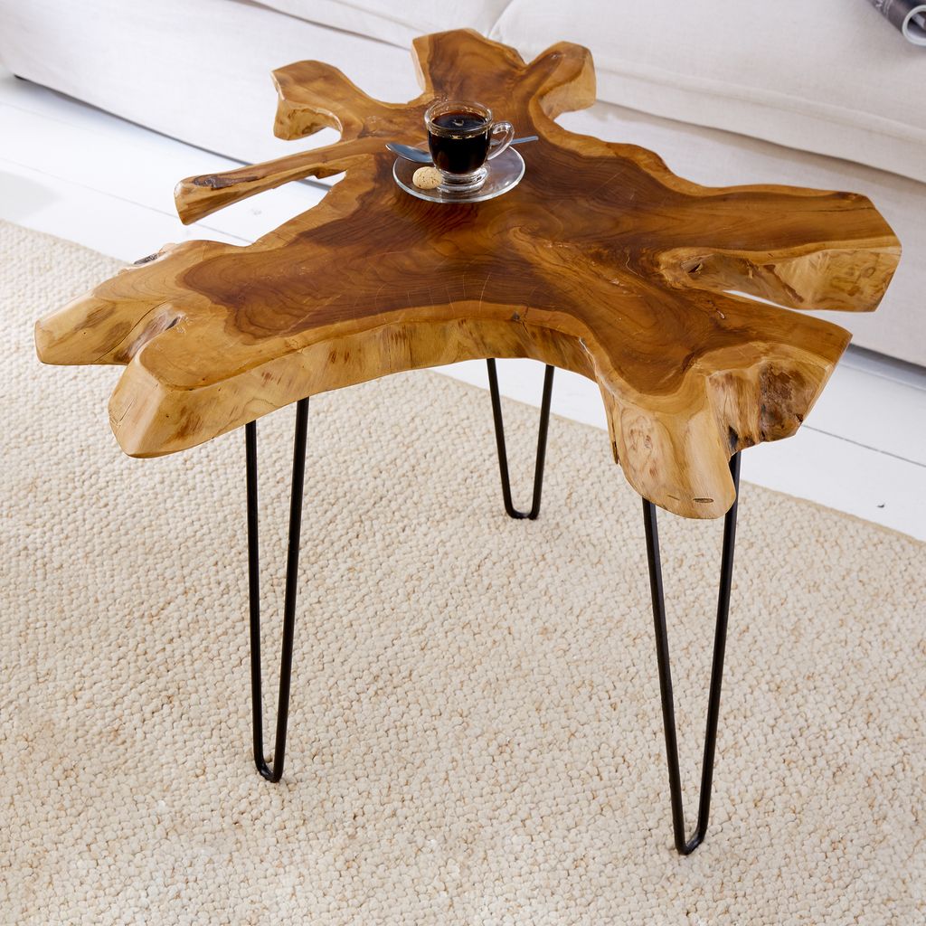 Einzigartiger Beistelltisch WILD 60cm Teakholz Massivholz Produktbild