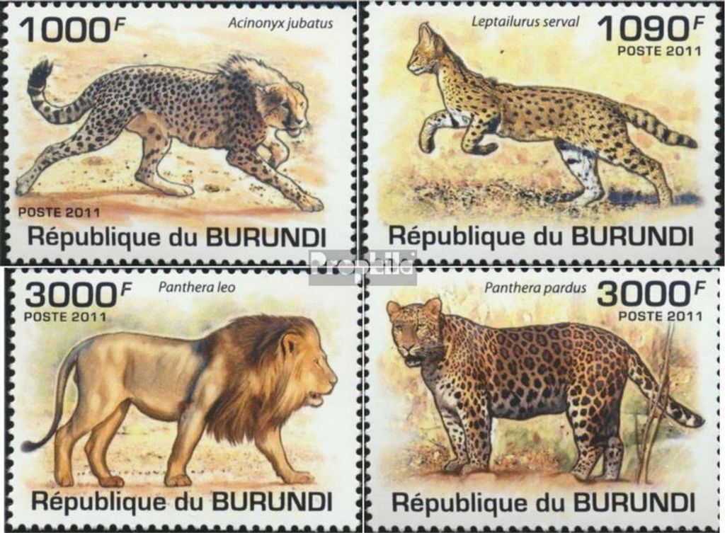 Briefmarken Burundi 2011 Mi 2022-2025 (kompl. Ausgabe) postfrisch Wildkatzen